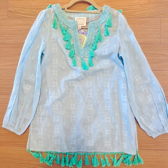 NWT!!! Gorgeous SAIL TO SABLE - WOMENS TUNIC Sz Small color sky blue & teal - Picture 1 of 5